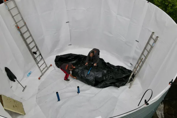 Typ zbiornika STANDARD, pojemność: 122 m3, woj. śląskie. Przeznaczenie: woda deszczowa, gruntowa