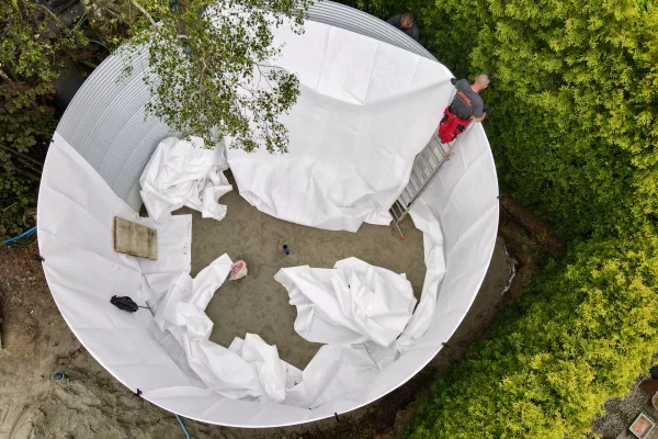 Typ zbiornika STANDARD, pojemność: 122 m3, woj. śląskie. Przeznaczenie: woda deszczowa, gruntowa