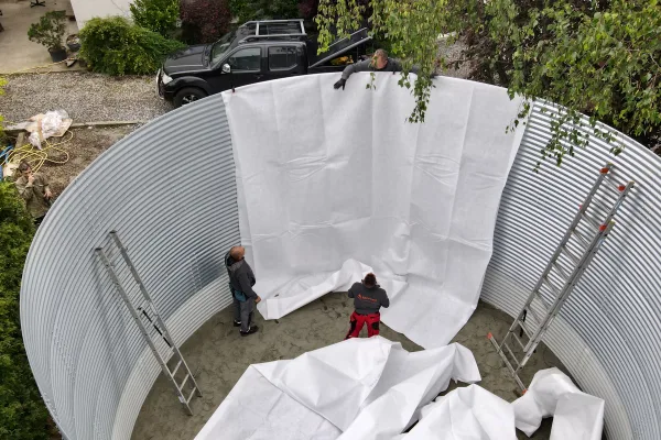 Typ zbiornika STANDARD, pojemność: 122 m3, woj. śląskie. Przeznaczenie: woda deszczowa, gruntowa