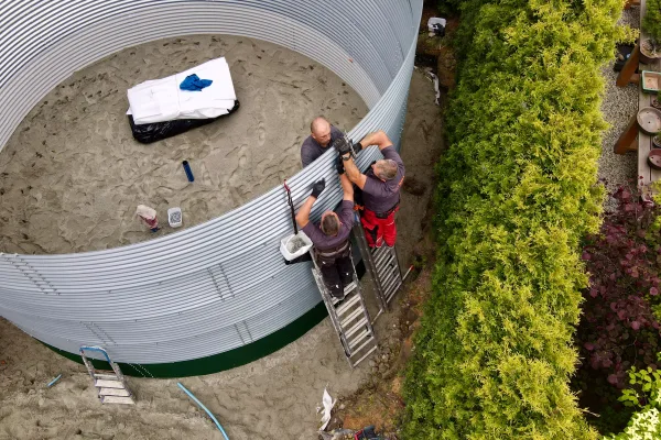 Typ zbiornika STANDARD, pojemność: 122 m3, woj. śląskie. Przeznaczenie: woda deszczowa, gruntowa