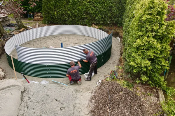 Typ zbiornika STANDARD, pojemność: 122 m3, woj. śląskie. Przeznaczenie: woda deszczowa, gruntowa