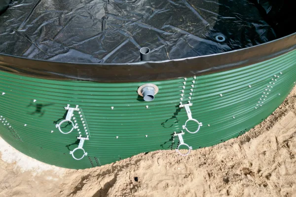 Typ zbiornika STANDARD, pojemność: 200 m3, woj. mazowieckie. Przeznaczenie: woda deszczowa, gruntowa