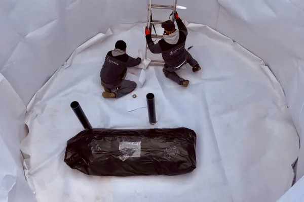 Typ zbiornika STANDARD, pojemność: 75 m3, woj. opolskie. Przeznaczenie: woda deszczowa, gruntowa