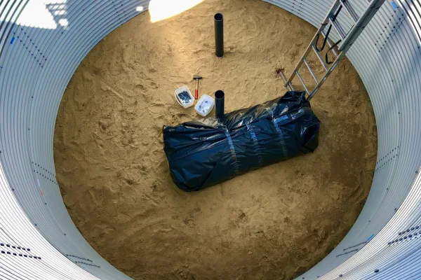 Typ zbiornika STANDARD, pojemność: 75 m3, woj. opolskie. Przeznaczenie: woda deszczowa, gruntowa