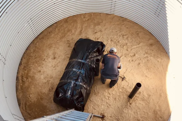 Typ zbiornika STANDARD, pojemność: 75 m3, woj. opolskie. Przeznaczenie: woda deszczowa, gruntowa